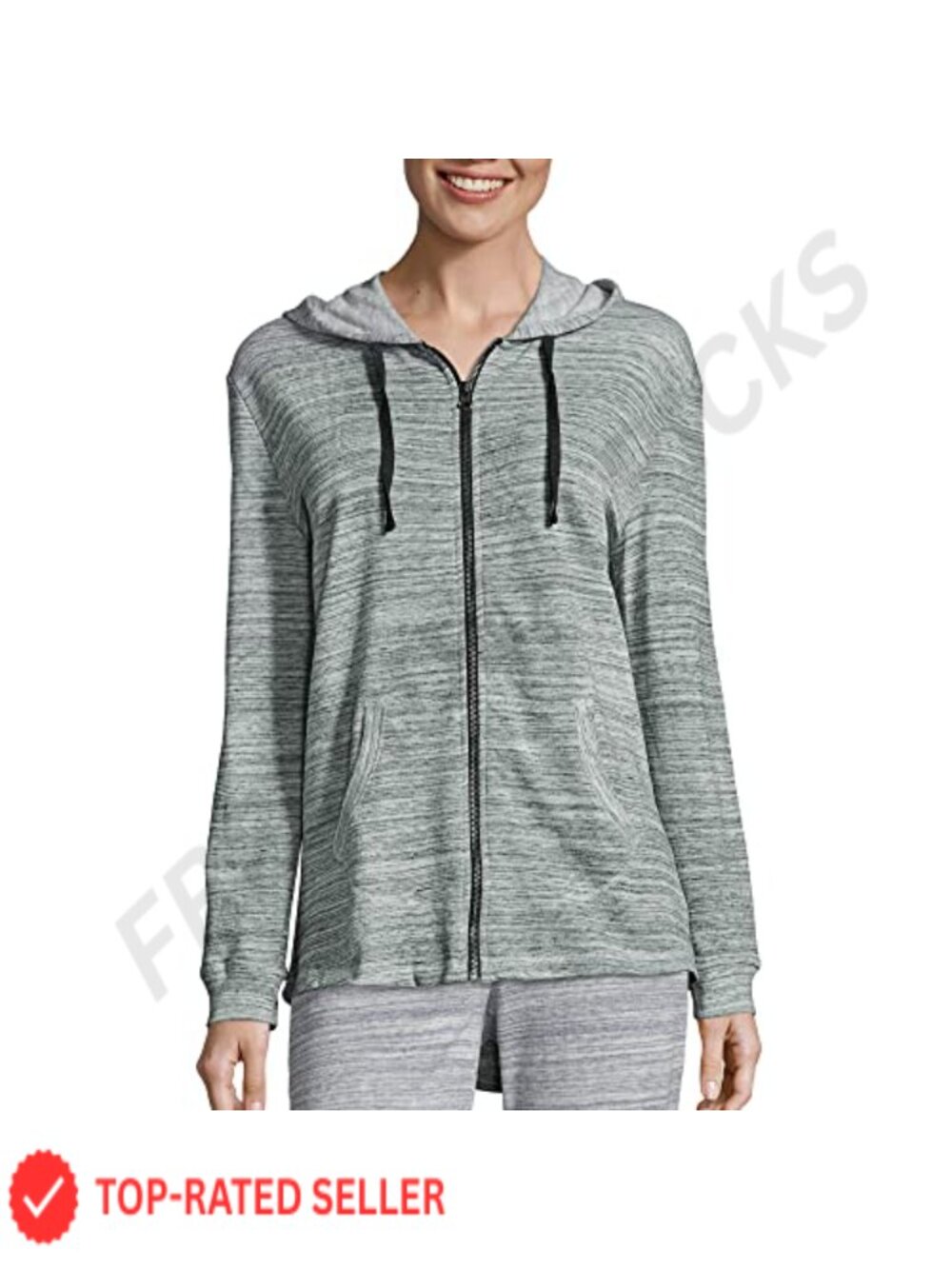 French Terry Zip Hoodie Womens Regular Fit Split Pouch Pockets